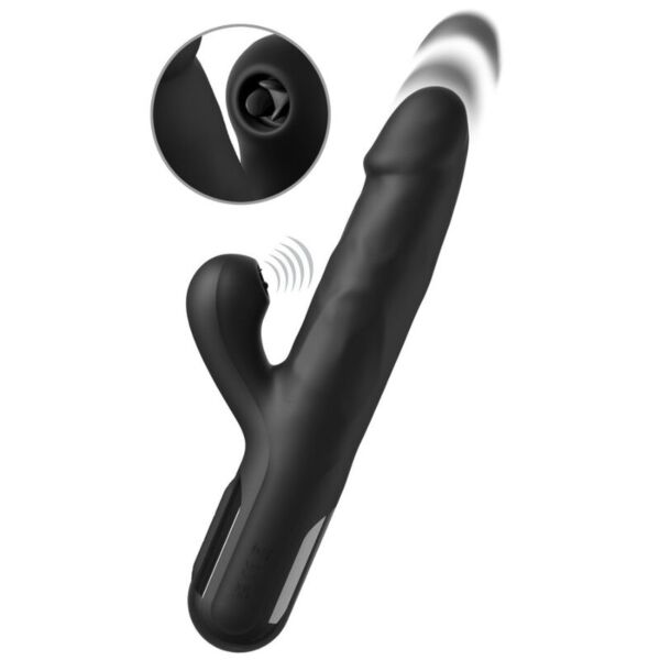 Čierny rabbit vibrátor Pipedream Sonix Silicone Thruster s textúrovaným telom a klitorálnym ramenom s jazýčkami