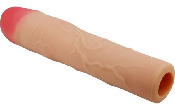 Návlek na penis s predĺžením Pretty Love BI-026257, telovej farby, so žilkami a výrazným žaludom