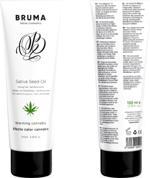 Lubrikačný gél Bruma Cannabis s príchuťou cannabis a hrejivým efektom, v balení 6 ml a 100 ml