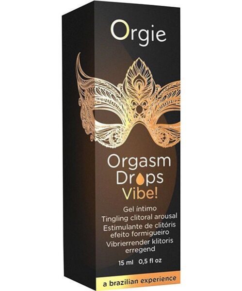 Sklenená fľaštička s kvapkadlom, 15 ml, stimulačného gélu na klitoris Orgie Orgasm Drops Vibe