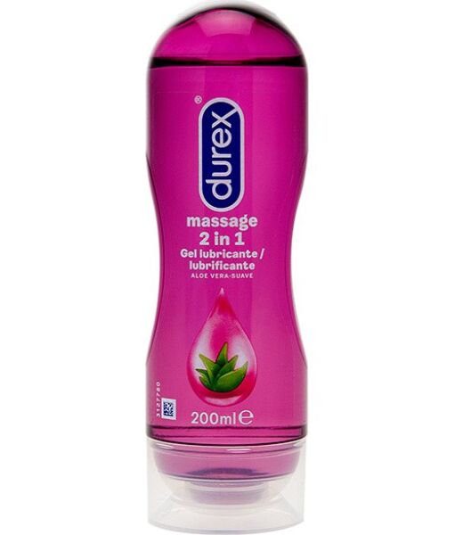 Fľaša gélu Durex Play Massage 2 en 1 Aloe Vera s objemom 200 ml a masážnym aplikátorom