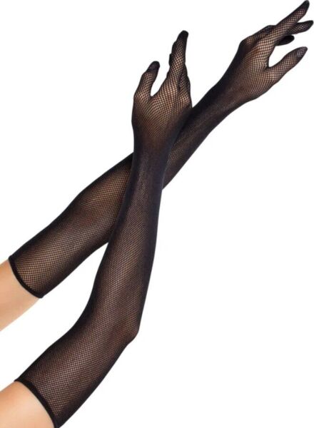 Čierne sieťované rukavice Leg Avenue Opera Length Fishnet Gloves v dĺžke opera