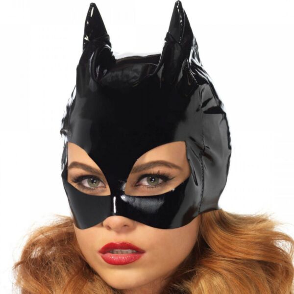 Maska Leg Avenue Vinyl Catwoman z čierneho vinylu so špicatými mačacími ušami