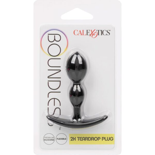 Čierny análny kolík CalExotics Boundless 2x Teardrop Plug v tvare slzy s držadlom na spodku