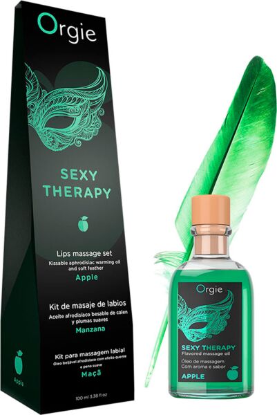 Bozkávacia masážna súprava Orgie Lips Massage s olejom 100 ml, pierkom a masážnou príručkou
