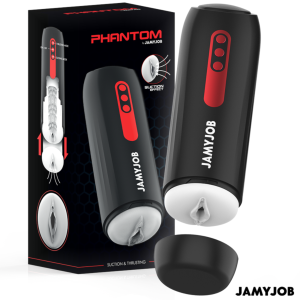 Čierny automatický masturbátor Jamyjob Phantom s červenými detailmi