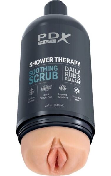 Masturbátor PDX Plus Shower Therapy Soothing Scrub v tvare fľaše šampónu