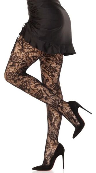 Sieťované pančuchy Leg Avenue Bow Net Tights v čiernej farbe s mašľami votkanými do sieťky