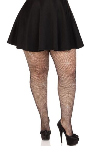 Sieťované pančuchové nohavice Leg Avenue Colby Rhinestone Plus Size s kamienkami