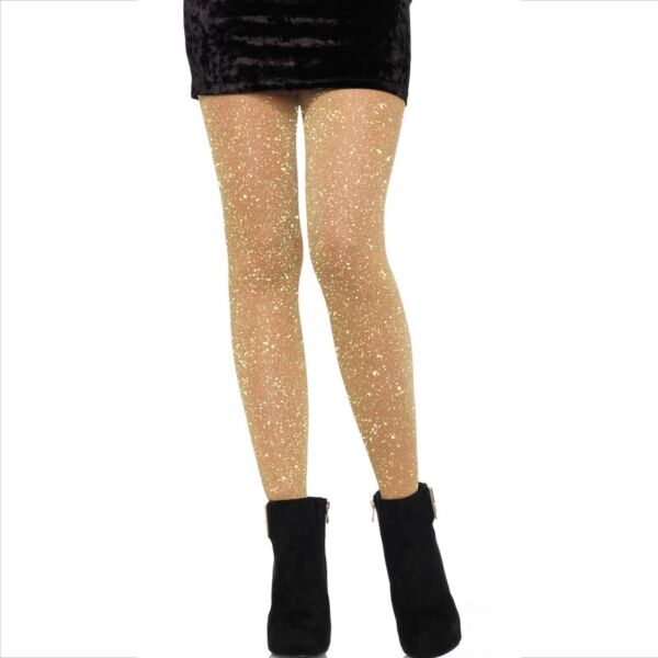 Priehľadné pančuchové nohavice Leg Avenue Lurex Shimmer Gold v zlatej farbe s leskom