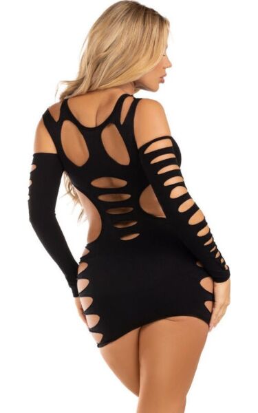 Čierne minišaty Leg Avenue Hits Different Shredded s roztrhnutými bokmi
