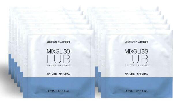 Škatuľka s 12 jednorazovými dávkami lubrikantu na vodnej báze Mixgliss Lub Natural