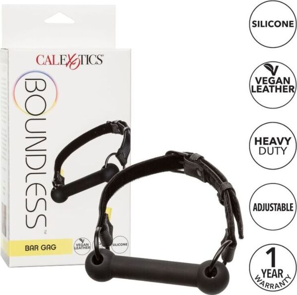 Čierny tyčový roubík CalExotics Boundless Bar Gag s remienkom a prackami