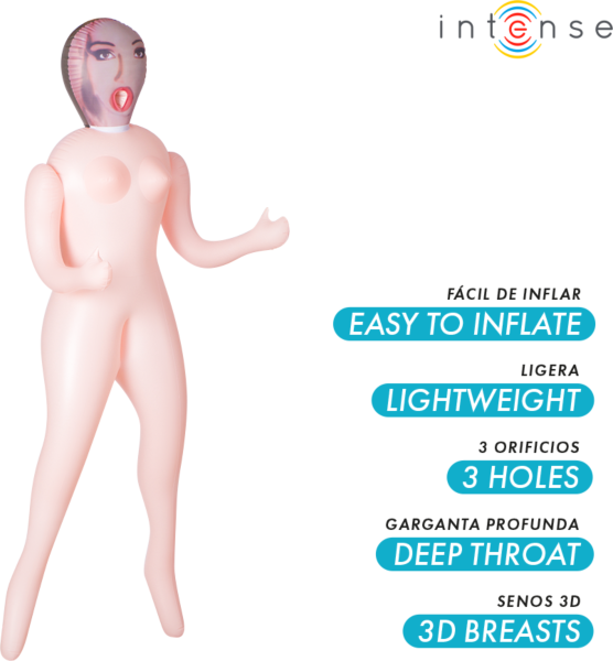 Nafukovacia bábika Intense Dolls Monique s tromi otvormi a 3D prsiami
