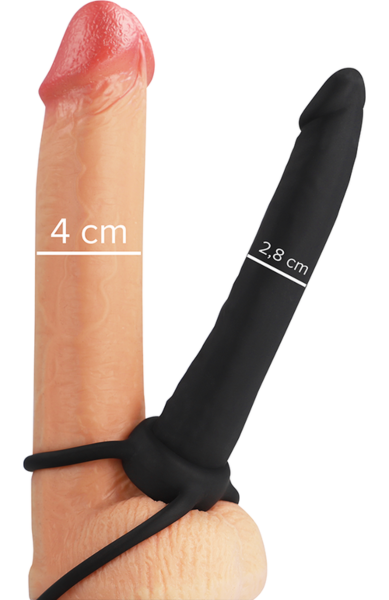 Čierne dildo Mythology Cobi Onyx s krúžkami na penis a semenníky