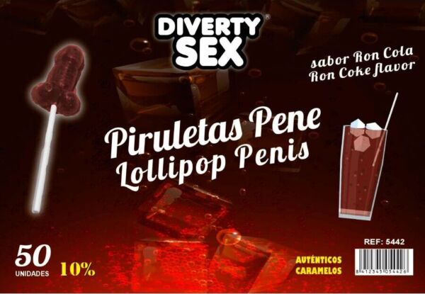 Výstavná dóza s 50 lízankami v tvare penisu Diablo Goloso
