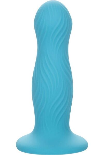 Modrý análny kolík CalExotics Wave Rider Swell s vlnitou textúrou a základňou s prísavkou