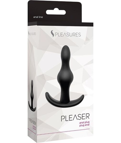 Čierny análny kolík S Pleasures Pleaser s dvoma postupne sa zväčšujúcimi guličkami a základňou ako zarážkou