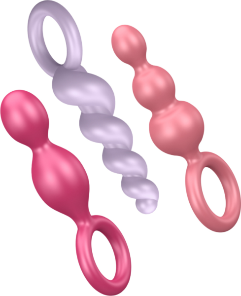 Set troch análnych kolíkov Satisfyer Booty Call v tvare špirály, kužeľa a s tromi guľôčkami