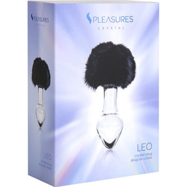Análny kolík S Pleasures Crystal Leo, priehľadný, s čiernym králičím chvostom