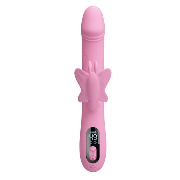 Rabbit vibrátor Intense Bella v ružovej farbe s vonkajším stimulátorom v tvare motýľa