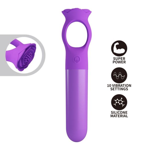 Mini vibrátor Giana vo fialovej farbe s úchopovým krúžkom