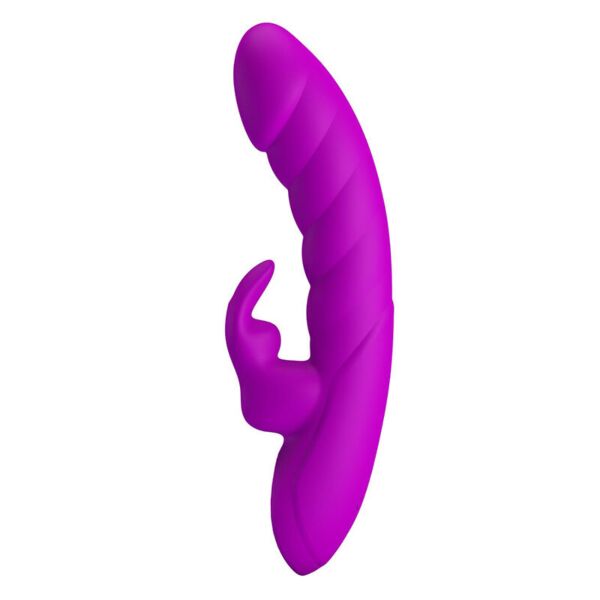 Rabbit vibrátor Pretty Love Monica fialovej farby so zahnutou špičkou a ramenom na klitoris