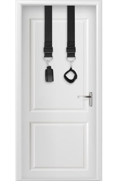 Putá na dvere Darkness Bondage Door Cuffs s dvoma akrylovými trubicami, nylonovými popruhmi a dvoma manžetami