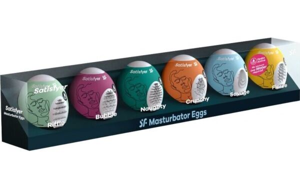 Šesť masturbačných vajíčok zo setu Satisfyer Masturbator Egg Set 6 ks, každé v inej farbe