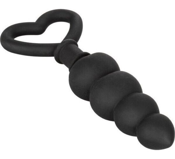 Čierny análny kolík CalExotics Silicone Love Probe so stupňovitým telom a krúžkom v tvare srdca