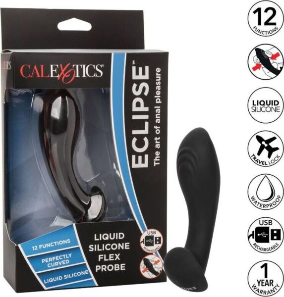Análny vibrátor CalExotics Eclipse Flex Probe, zahnutý a s vrúbkami