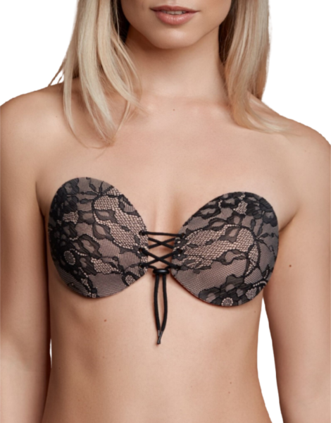 Samolepiaca podprsenka Bye Bra Round Lace-it s dvoma košíkmi a predným šnurovaním