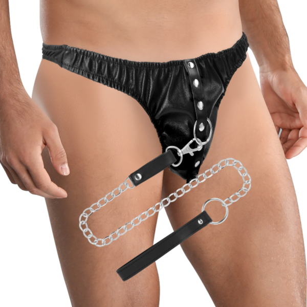 Tangá Darkness Submission Thong with Metal Chain s kovovou reťazou a D-krúžkami