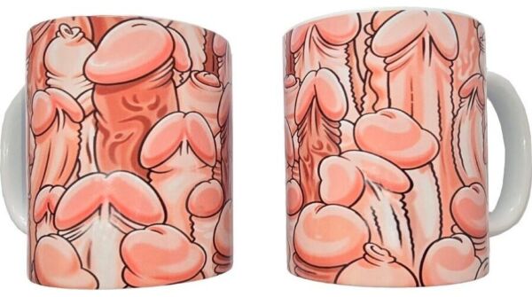 Keramický hrnček Diablo Picante Color Penis Mug s farebnými obrázkami penisov a bielym uškom