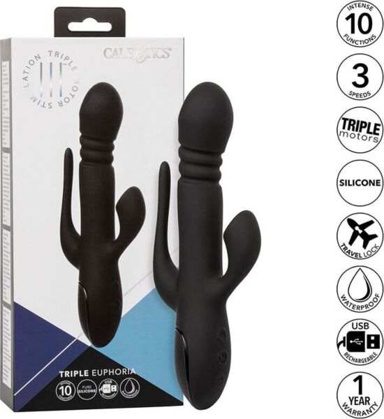 Rabbit vibrátor CalExotics Triple Euphoria s penetračnou časťou, podtlakovým stimulátorom klitorisu a chvostíkom
