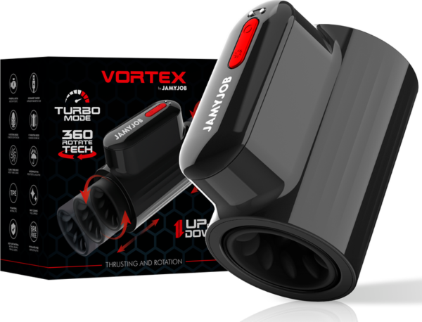 Automatický masturbátor Jamyjob Vortex, čierny s tmavočervenými detailmi
