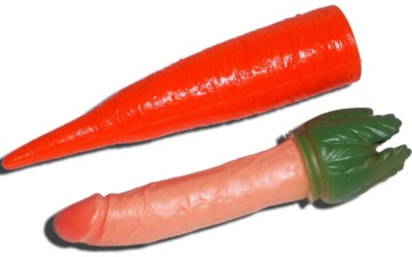Erotický žart Diablo Picante Penis Carrot, plastová mrkva s penisom ukrytým vo vnútri