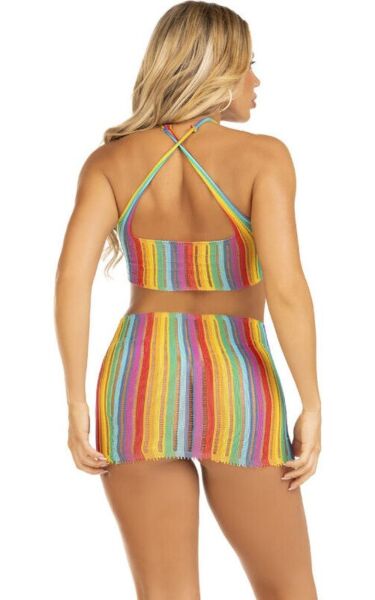 Dúhové minišaty Leg Avenue Technicolor Dream s väzaním za krk a skríženými ramienkami