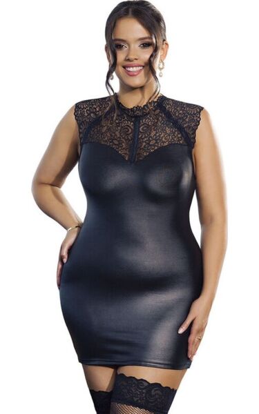 Sexy šaty Subblime Black Lace Leather z čiernej čipky s koženými detailmi