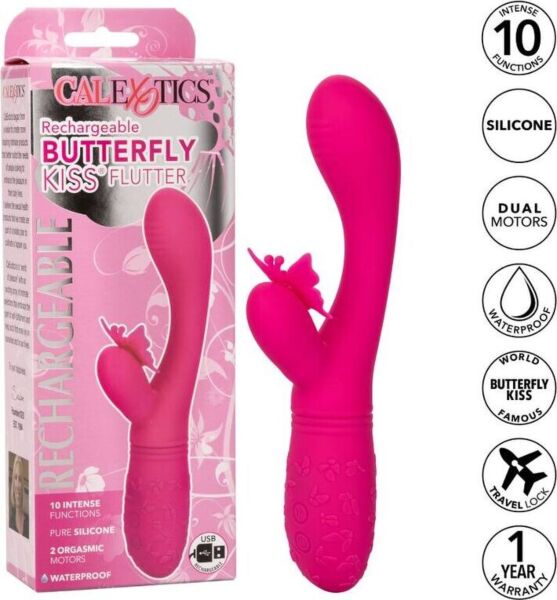 Ružový vibrátor CalExotics Butterfly Kiss Flutter s ramenom na bod G a motýlikom