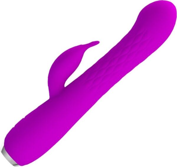 Fialový rabbit vibrátor Pretty Love BI-014692 s ryhovaným hriadeľom a ramenom v tvare zajačika
