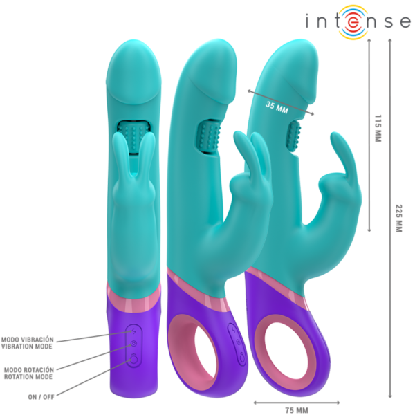Modrý rabbit vibrátor Intense MONICA s rotačným stimulátorom bodu G