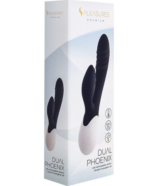 Rabbit vibrátor S Pleasures Dual Phoenix v čiernej farbe s ramienkom na klitoris