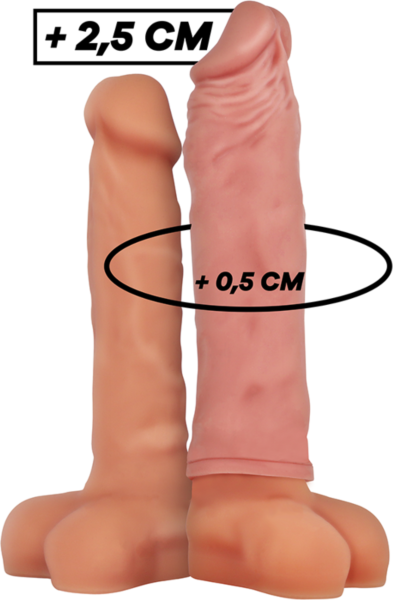 Predlžovací návlek na penis VirilXL V5 zo silikónu, v hnedej a natural farbe