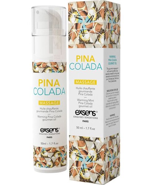 Masážny olej Exsens Warming Gourmet v jednorazovom balení 3 ml a vo fľaši 50 ml