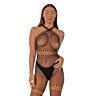 Bodystocking Lace Crossover Neck s otvoreným rozkrokom