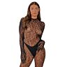 Bodystocking Lace Gloved Leopard Print Catsuit s rukavicami