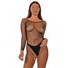 Bodystocking Lace Rhinestone Crotchless s dlhými rukávmi