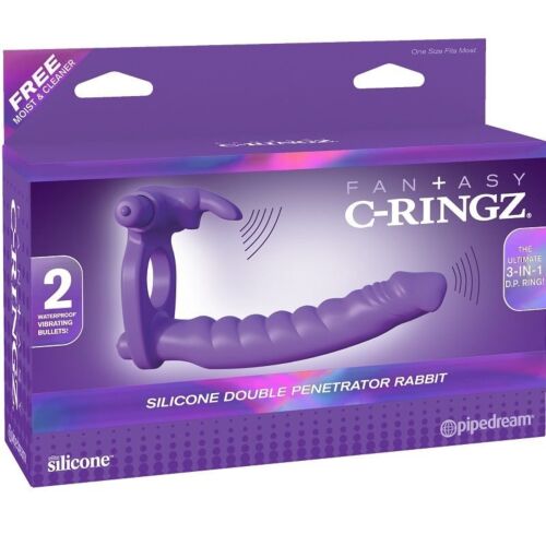 Krúžok na penis FANTASY C-RINGZ - SILICONE DOUBLE VIBRATOR RABBIT