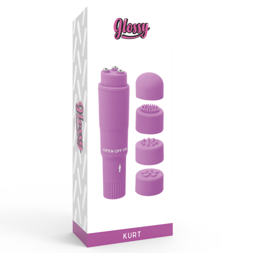 Mini vibrátor GLOSSY Pocket Kurt s výmennými hlavicami